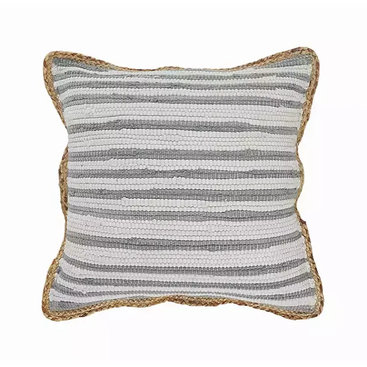 Gray and White Stripped Jute Border Accent Pillow Pillows