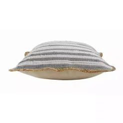 Gray and White Stripped Jute Border Accent Pillow Pillows