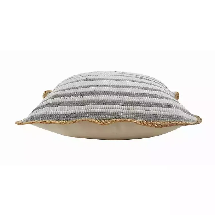 Gray and White Stripped Jute Border Accent Pillow Pillows