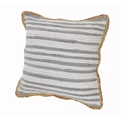 Gray and White Stripped Jute Border Accent Pillow Pillows