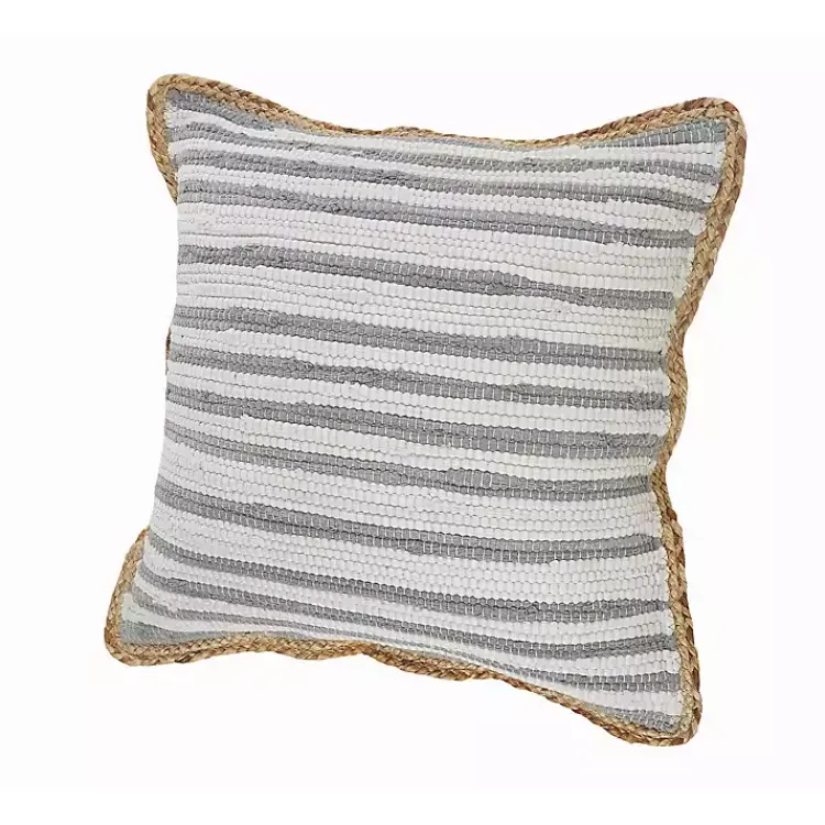Gray and White Stripped Jute Border Accent Pillow Pillows
