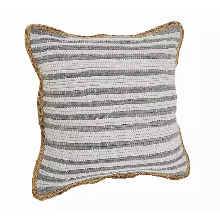 Gray and White Stripped Jute Border Accent Pillow Pillows