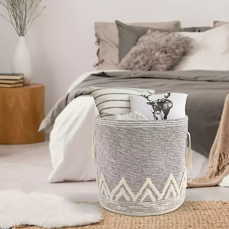 Sale Gray and White Tuft Peaks Storage Basket Baskets & Boxes