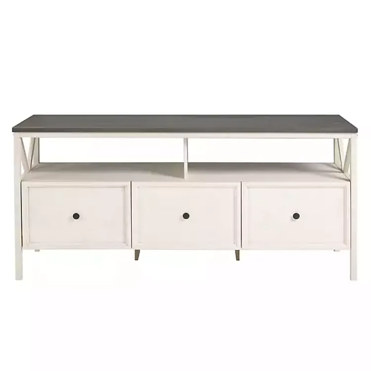 Kirklands Home Tv Stands & Media Consoles|Gray and Whitewashed Wood 3-Drawer Media Cabinet