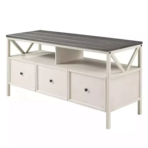 Kirklands Home Tv Stands & Media Consoles|Gray and Whitewashed Wood 3-Drawer Media Cabinet