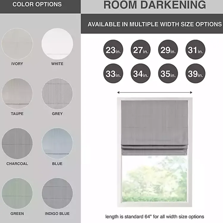Kirklands Home Curtains & Drapes|Basketweave Cordless Roman Shade, 27 in. Gray