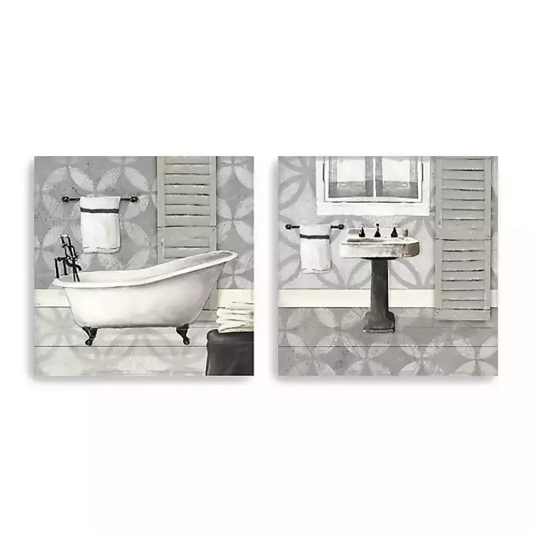 Kirklands Home Canvas Art|Gray Bath and Sink Canvas Art Prints, Set of 2