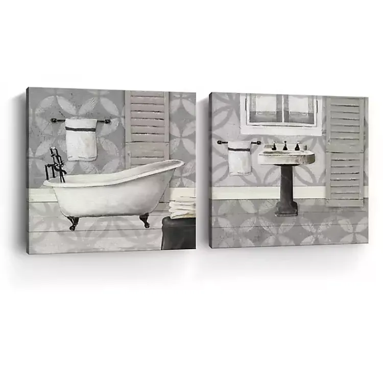Kirklands Home Canvas Art|Gray Bath and Sink Canvas Art Prints, Set of 2