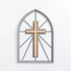 Kirklands Home Wall Plaques|Gray Beaded Cathedral Cross Wall Plaque