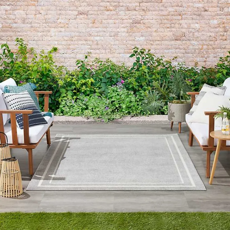 Kirklands Home Outdoor Rugs|Bordered Indoor/Outdoor Area Rug, 5x7 Gray