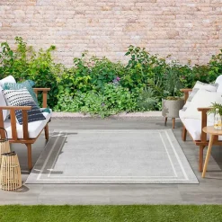 Kirklands Home Outdoor Rugs|Gray Bordered Indoor/Outdoor Area Rug, 6x9