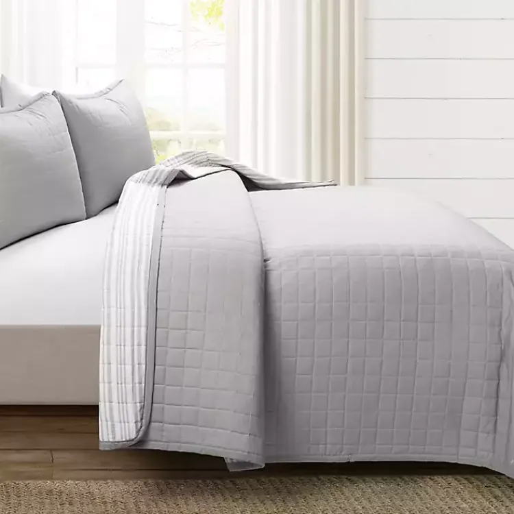 Kirklands Home Quilts|Box Stitch Cotton Full/Queen 3-pc. Quilt Set Gray