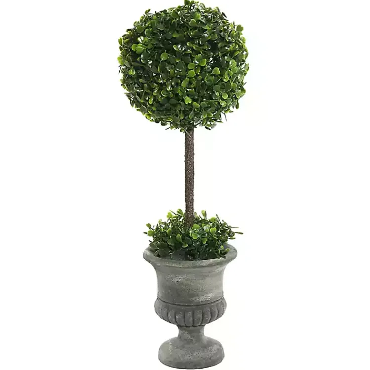 Clearance Gray Boxwood Pedestal Urn Topiary, 2 ft. Trees & Topiaries