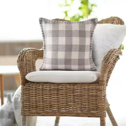 Kirklands Home Outdoor Cushions & Pillows|Gray Buffalo Check Stitched Outdoor Throw Pillow