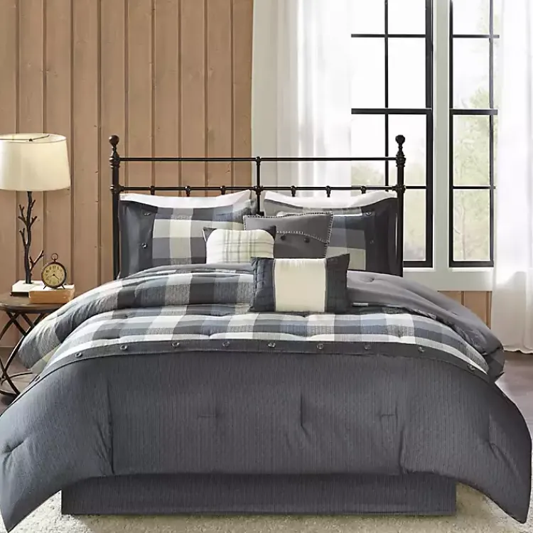 Kirklands Home Comforters|Gray Buffalo Herringbone Queen 7-pc. Comforter Set