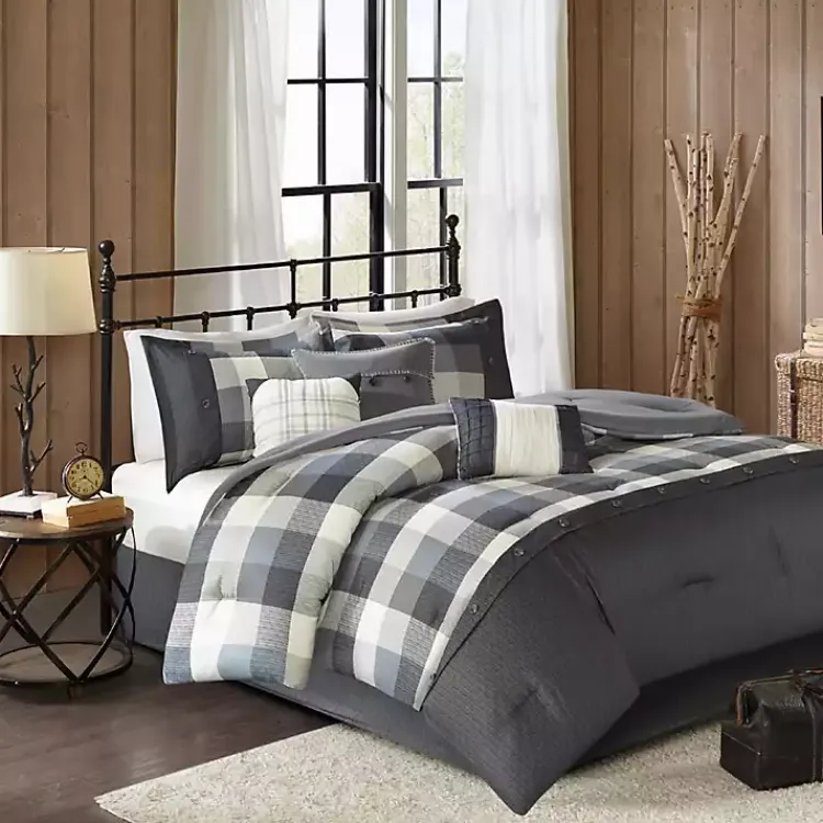 Kirklands Home Comforters|Gray Buffalo Herringbone Queen 7-pc. Comforter Set