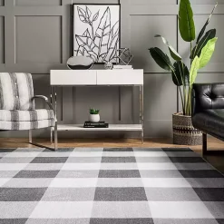 Kirklands Home Area Rugs|Gray Buffalo Plaid Washable Area Rug, 4x6