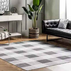 Kirklands Home Area Rugs|Gray Buffalo Plaid Washable Area Rug, 5x8