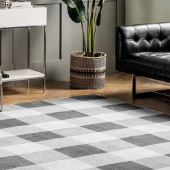 Kirklands Home Area Rugs|Gray Buffalo Plaid Washable Area Rug, 5x8