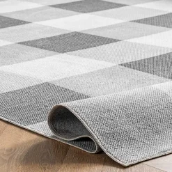 Kirklands Home Area Rugs|Gray Buffalo Plaid Washable Area Rug, 5x8