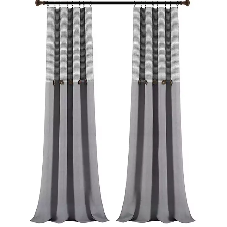 Kirklands Home Curtains & Drapes|Gray Button and Stripe Curtain Panel Set, 95 in.