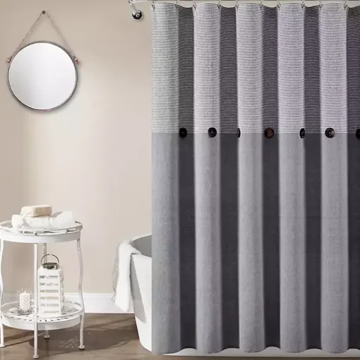 Kirklands Home Shower Curtains|Button and Stripe Shower Curtain Gray
