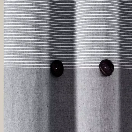 Kirklands Home Shower Curtains|Button and Stripe Shower Curtain Gray