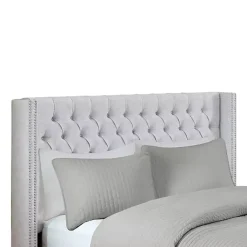 Kirklands Home Beds & Headboards|Button Tufted Nailhead Trim Queen Headboard Gray