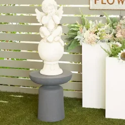 Kirklands Home Outdoor Accent Furniture|Ceramic Round Top Garden Stool Gray