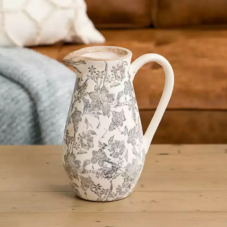 Best Gray Ceramic Vintage Floral Pitcher Vase Vases