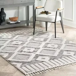 Kirklands Home Area Rugs|Gray Checkered Tiles Area Rug with Tassels, 5x7