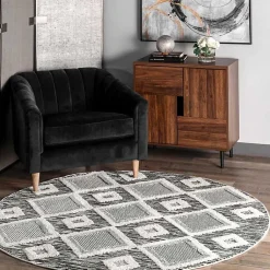 Kirklands Home Area Rugs|Gray Checkered Tiles Area Rug with Tassels, 5x7