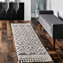 Kirklands Home Area Rugs|Gray Checkered Tiles Area Rug with Tassels, 5x7