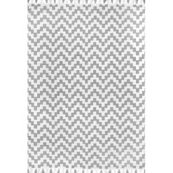 Kirklands Home Area Rugs|Gray Chevron Cotton Tassel Area Rug, 8x10