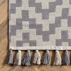 Kirklands Home Area Rugs|Gray Chevron Cotton Tassel Area Rug, 8x10