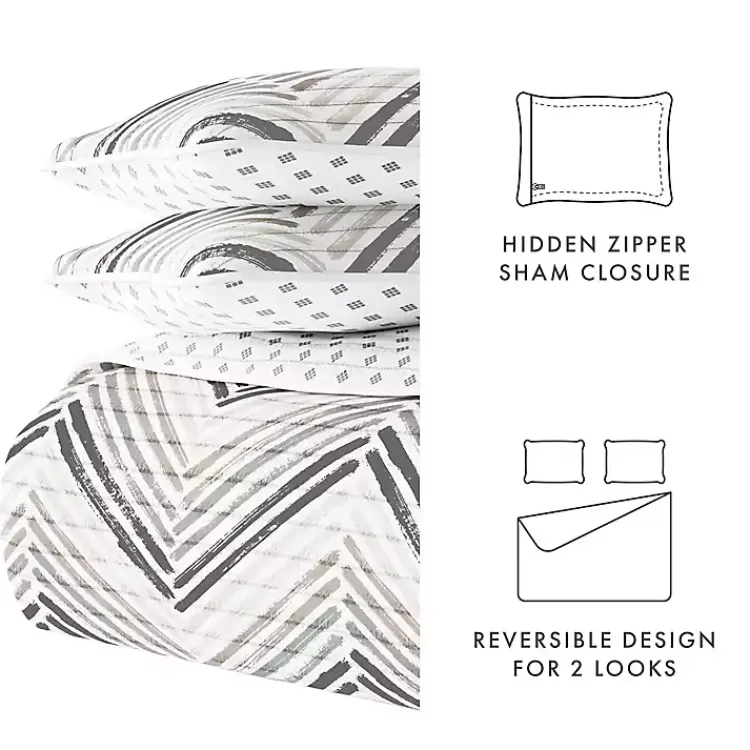 Kirklands Home Quilts|Gray Chevron Reversible 3-pc. Queen Quilt Set