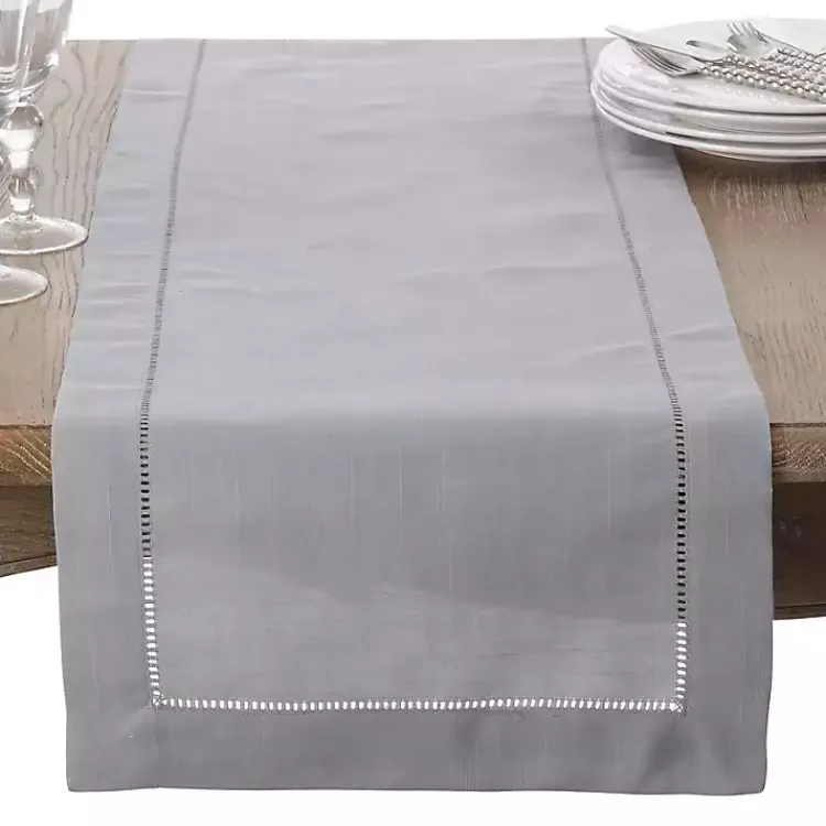 Kirklands Home Table Linens|Classic Hemstitch Border Polyester Runner Gray