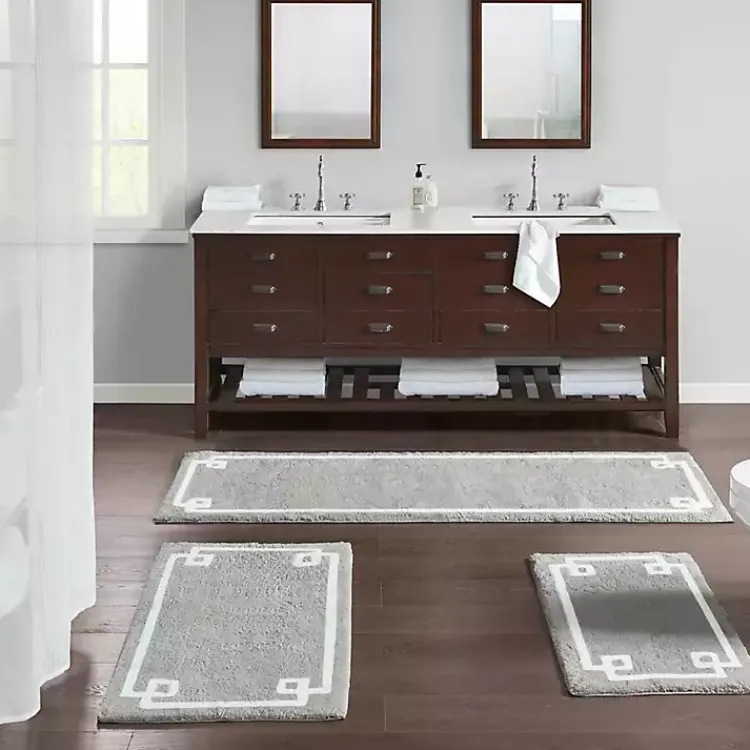 Kirklands Home Bathroom Rugs|Cotton Tufted Bath Mat with Border, 30 in. Gray