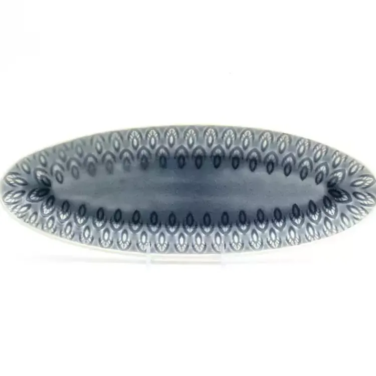 Kirklands Home Serving & Entertaining|Crackle Glaze Peacock Appetizer Platter Gray