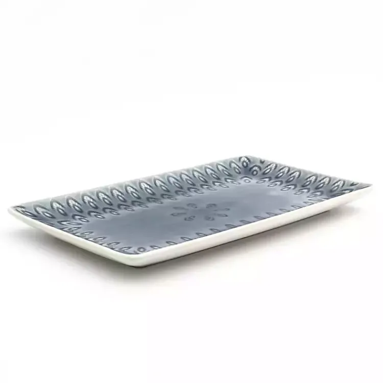 Kirklands Home Serving & Entertaining|Crackle Glaze Peacock Rectangular Platter Gray