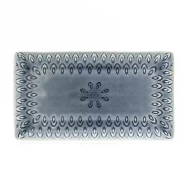 Kirklands Home Serving & Entertaining|Crackle Glaze Peacock Rectangular Platter Gray