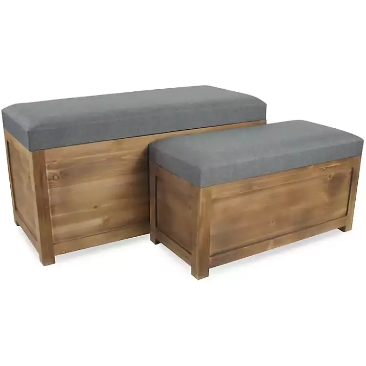 Kirklands Home Benches & Ottomans|Cushioned Storage Benches, Set of 2 Gray