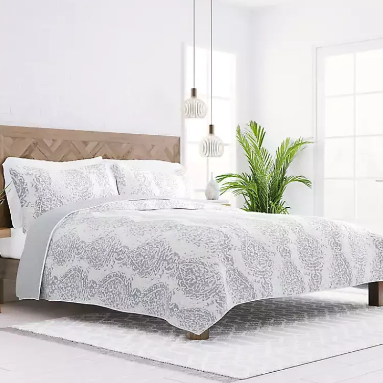 Kirklands Home Quilts|Gray Damask Reversible 2-pc. Twin Quilt Set