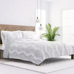 Kirklands Home Quilts|Gray Damask Reversible 3-pc. Queen Quilt Set