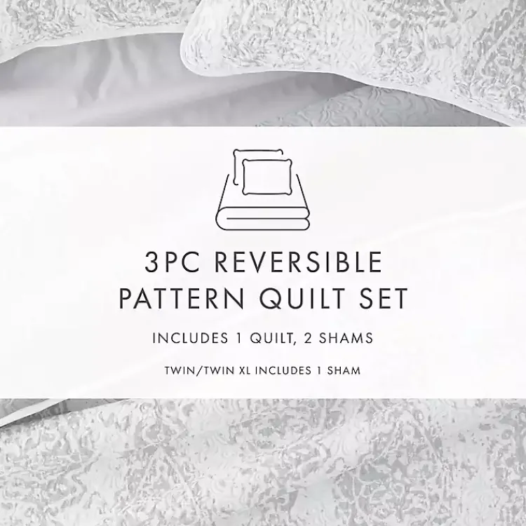 Kirklands Home Quilts|Gray Damask Reversible 3-pc. Queen Quilt Set