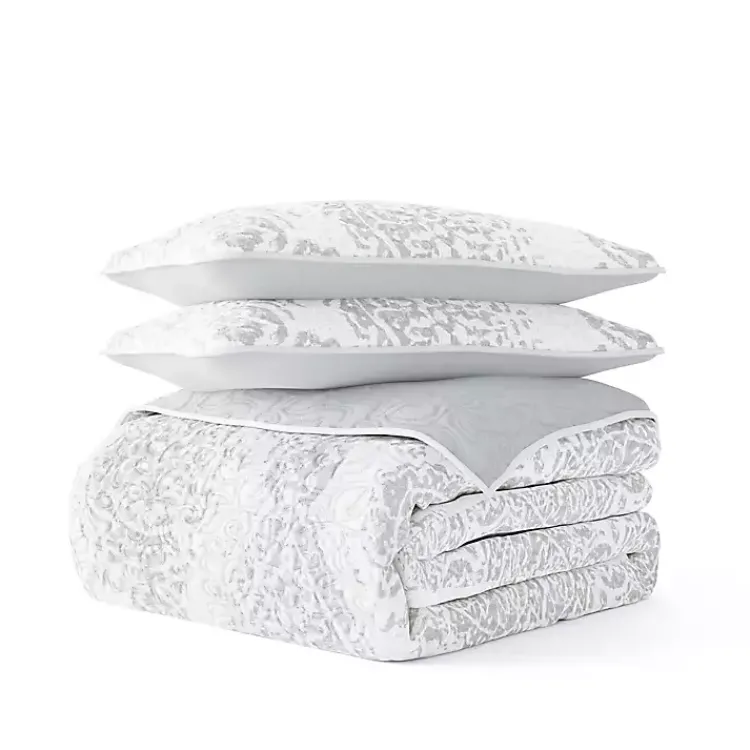 Kirklands Home Quilts|Gray Damask Reversible 3-pc. King Quilt Set