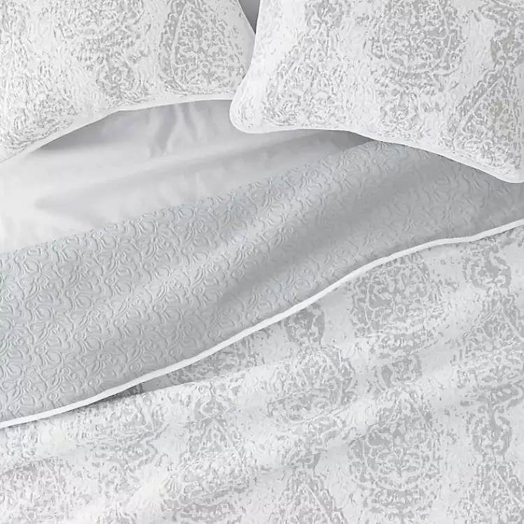 Kirklands Home Quilts|Gray Damask Reversible 3-pc. King Quilt Set