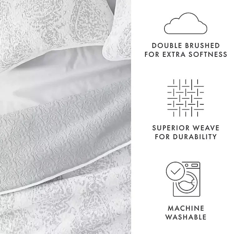 Kirklands Home Quilts|Gray Damask Reversible 3-pc. King Quilt Set