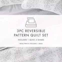 Kirklands Home Quilts|Gray Damask Reversible 3-pc. King Quilt Set