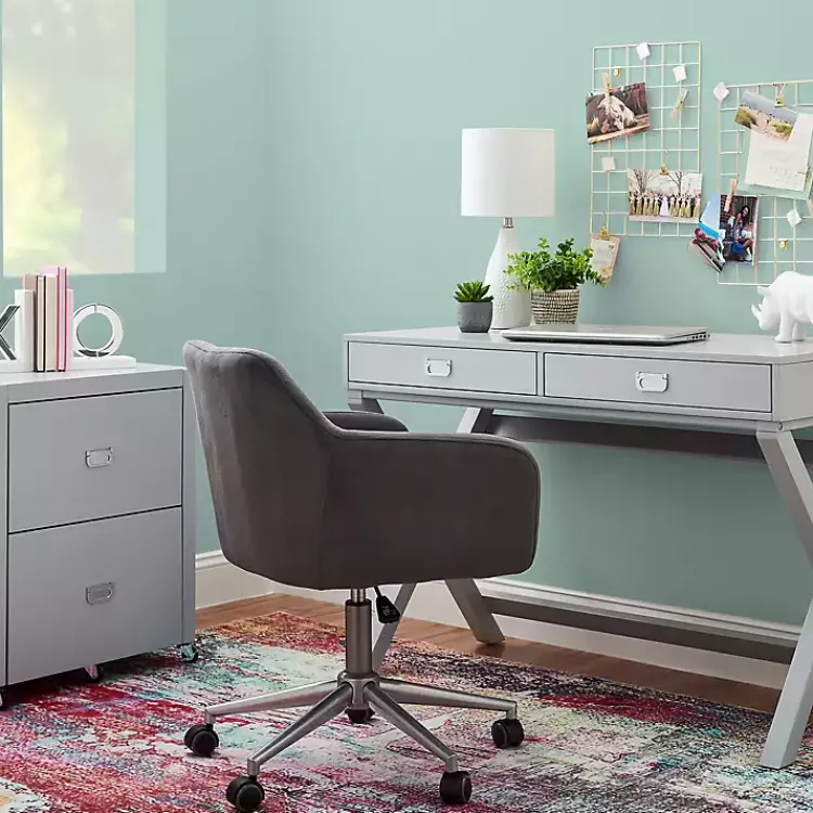 Kirklands Home Office Furniture|2-Drawer X-Frame Desk Gray